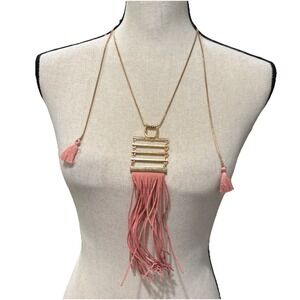 Boho Womens Fashion Chunky Gold Tone Fringe Long Necklace with Earrings